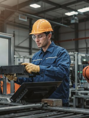 engenheiro-trabalhar-com-um-robo-numa-instalacao-industrial-moderna
