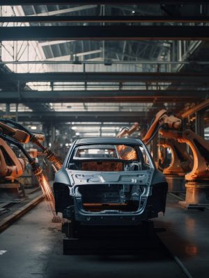 Metal industry workshop modern machinery building steel parts generated by artificial intelligence